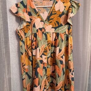 Tropical Leaf Print Dress